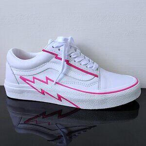 Vans Women's Old Skool Bolt Leather Sneaker in Awesome Pop Pink Glow / White